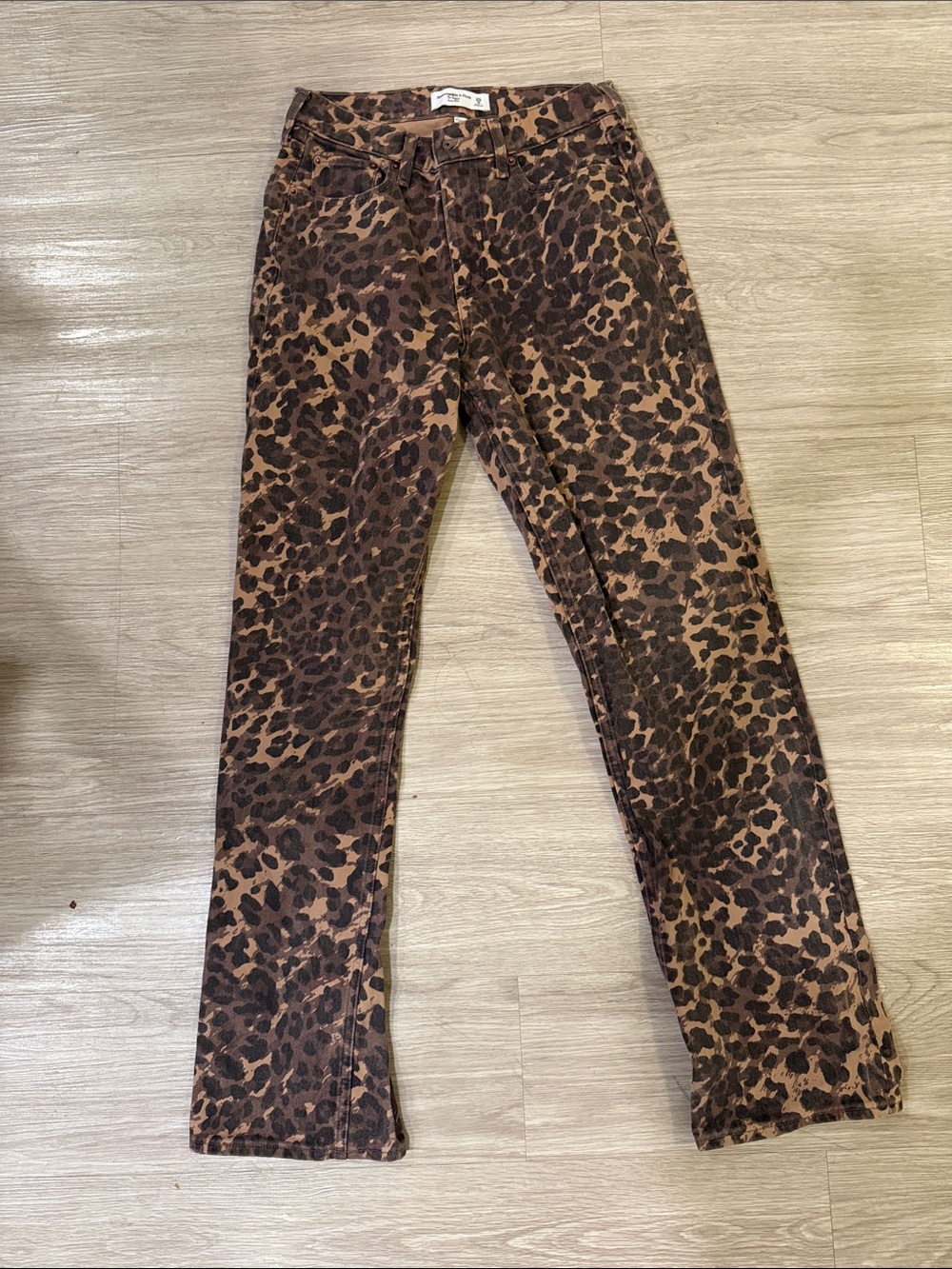 Abercrombie & Fitch Brown Leopard Print Wide-Leg Jeans Lowrise Baggy Curve Love